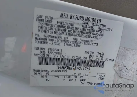 2010 Ford Focus Sel из США, поврежденный, VIN 1FAHP3HN9AW211279